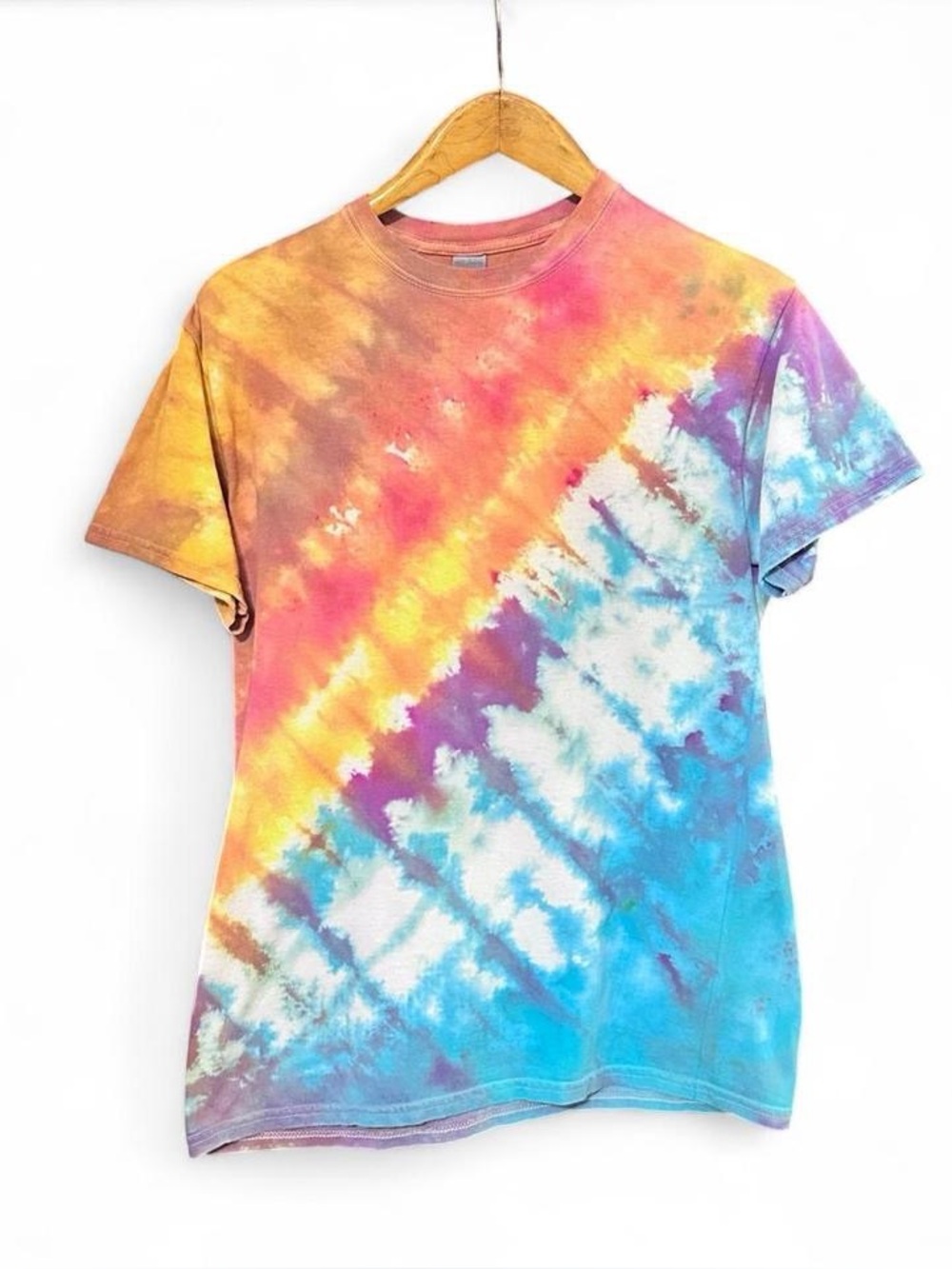 Handmade Tie Dye Orange Blue Rainbow Multicolor Gildan Heavy Cotton L Large